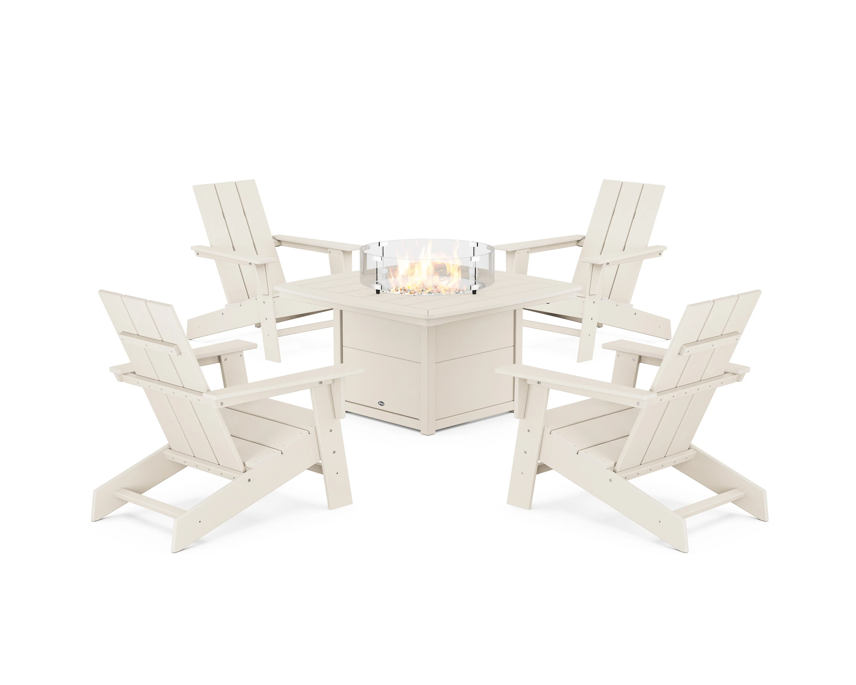 Eastport Modern Adirondack 5-Piece Set with Yacht Club Fire Pit Table