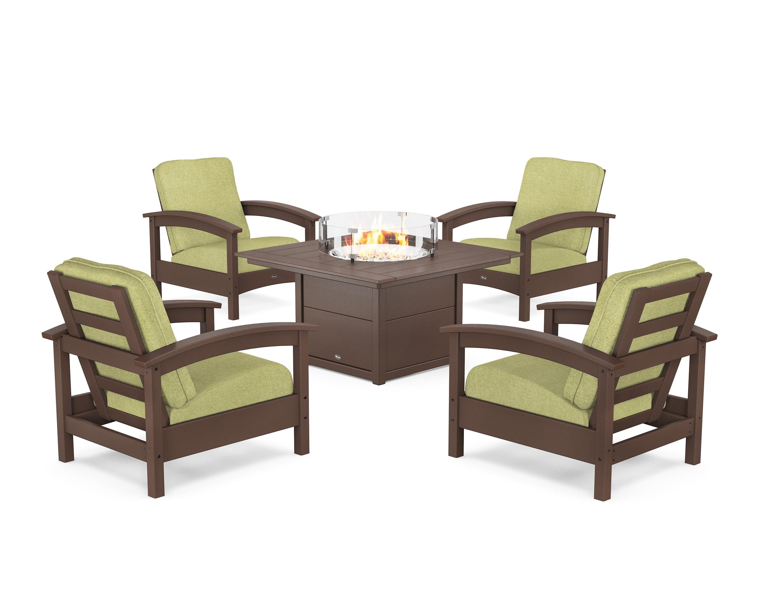 Rockport 5-Piece Deep Seating Set with Square Fire Pit Table