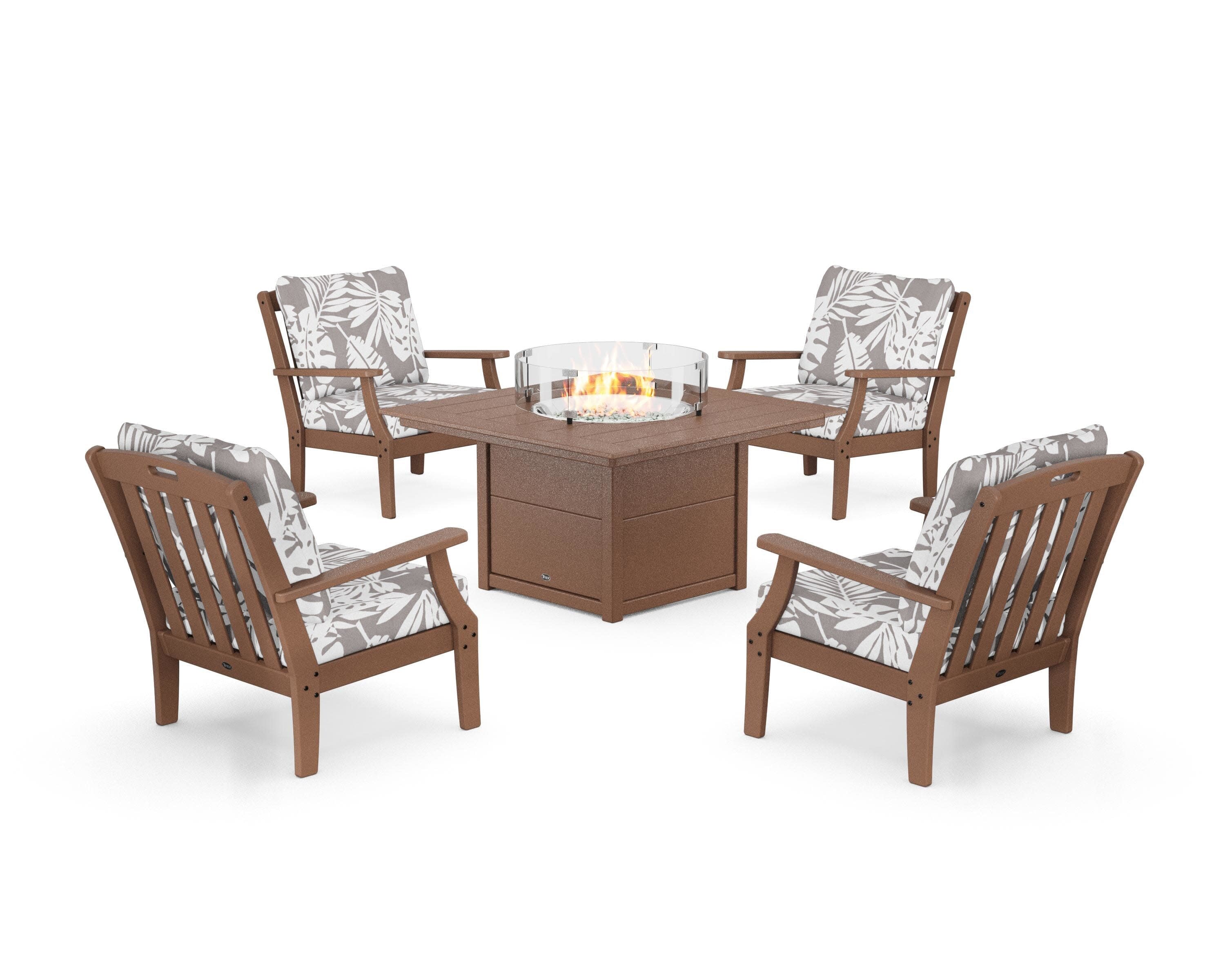 Yacht Club 5-Piece Deep Seating Set with Square Fire Pit Table