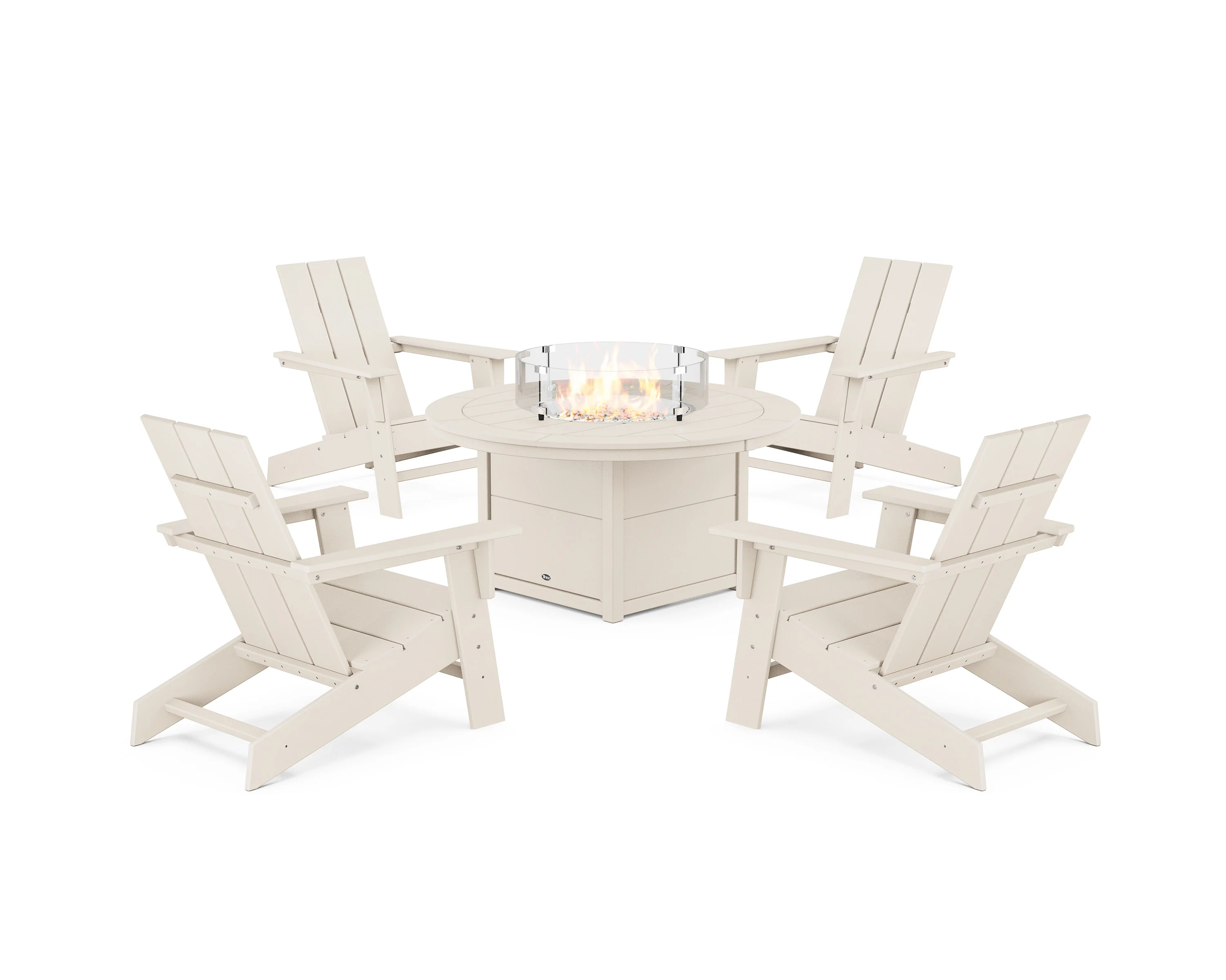 Eastport Modern Adirondack 5-Piece Set with Round Fire Pit Table