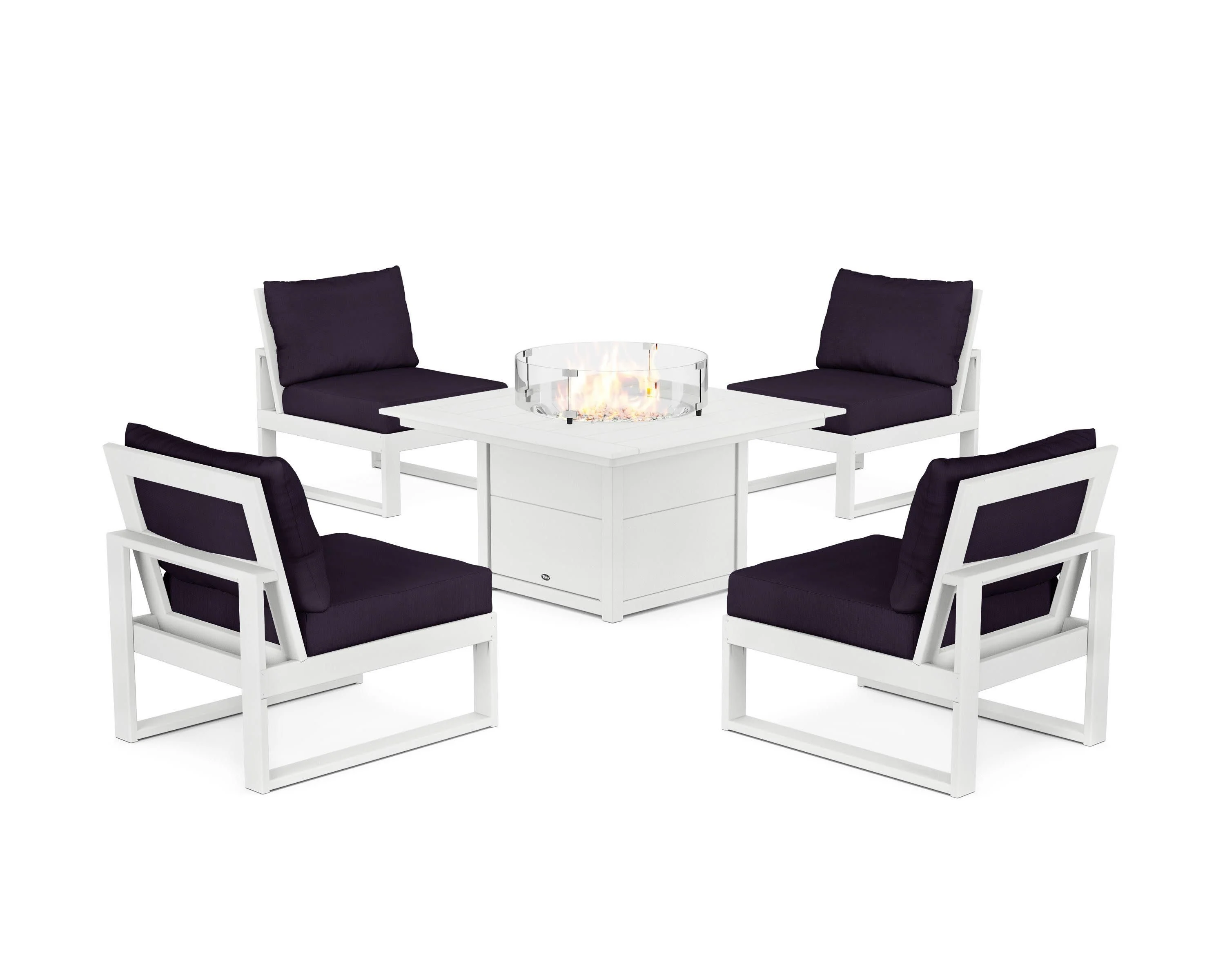 Eastport Modular 5-Piece Deep Seating Set with Square Fire Pit Table