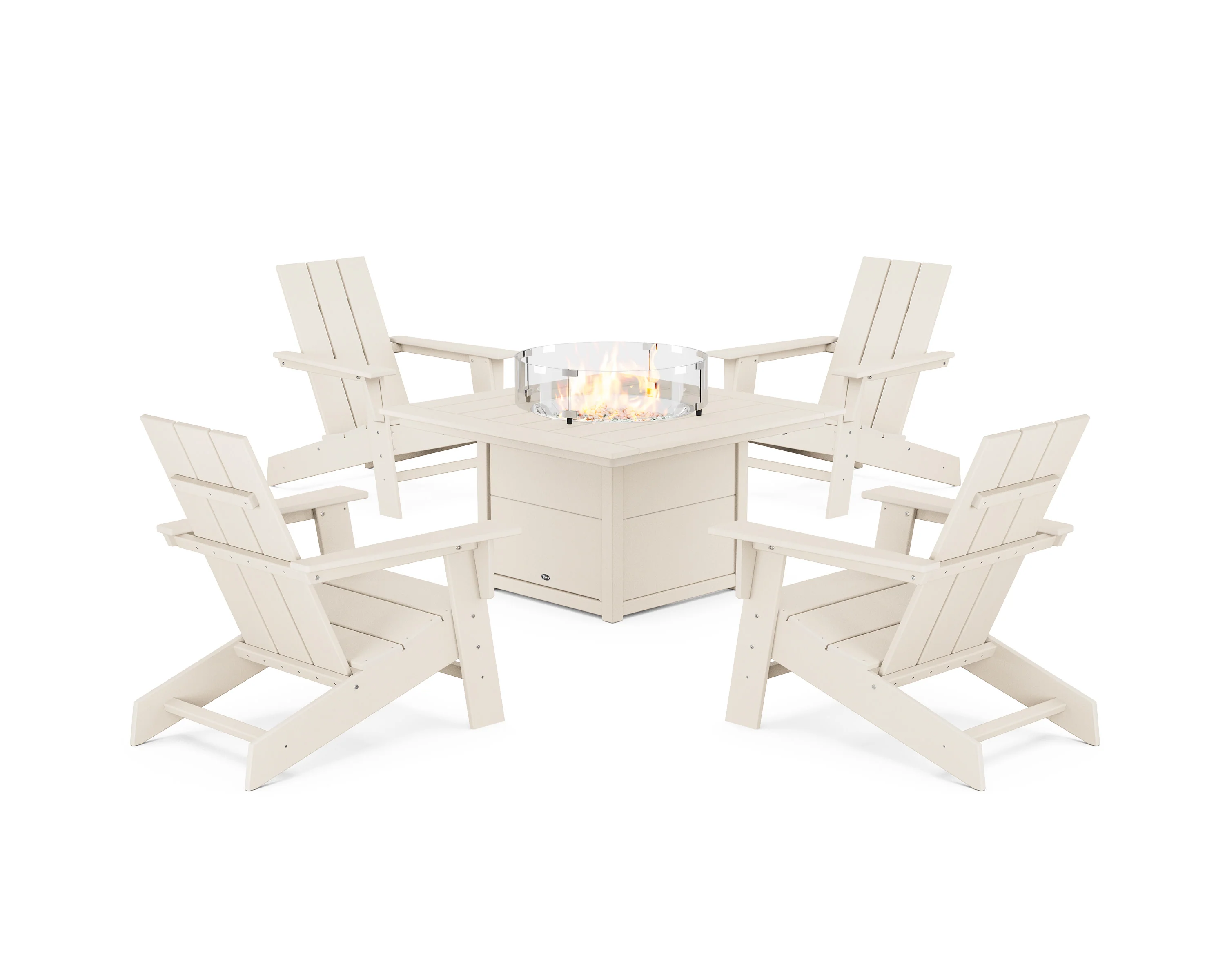 Eastport Modern Adirondack 5-Piece Set with Square Fire Pit Table