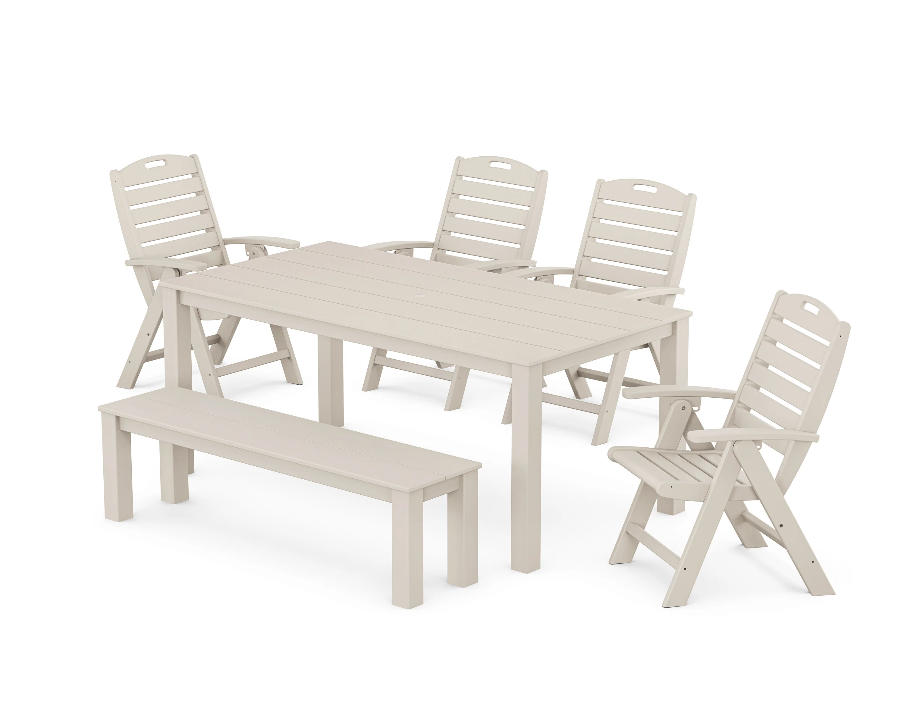 Yacht Club Highback Chair 6-Piece Parsons Dining Set with Bench
